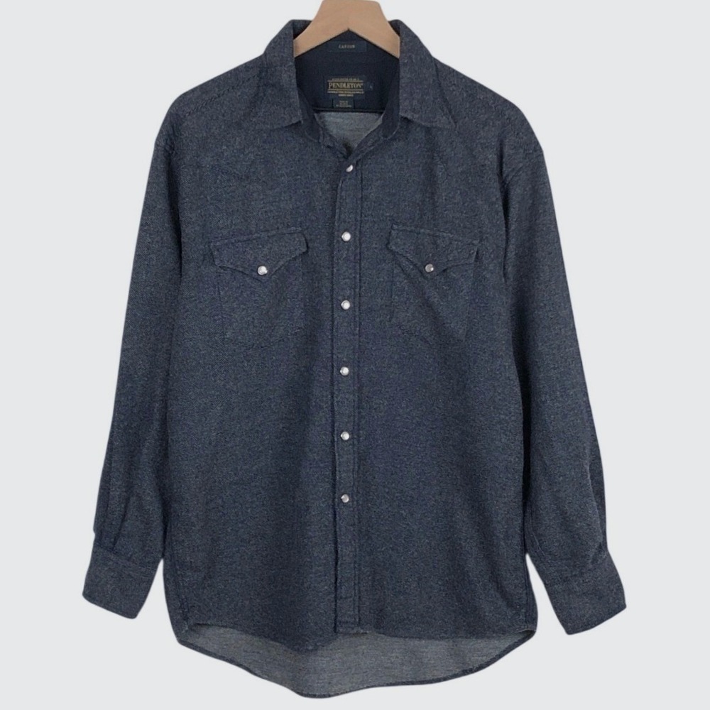 PENDLETON Canyon Wool Pearl Snap Western Shirt Men's L Navy Blue